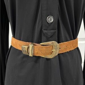 Zig Zag Vintage Western Genuine Leather Suede Belt - Made in Canada - Size S